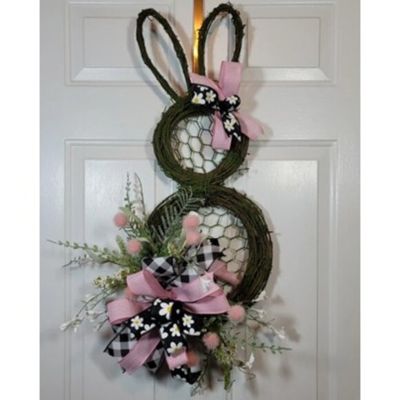 Mossy Grapevine Bunny Wreath, Mossy Rabbit Wreath, Spring Easter Bunny Wreath - Picture 8 of 9